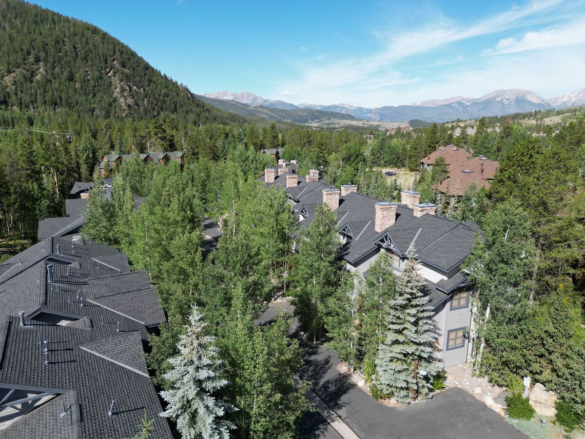 Aerial view of a townhome community Axiom manages in Summit County